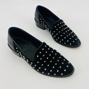 The Kooples Studded Loafers Women 37 Black Suede Leather Zipper Trim Punk Rock